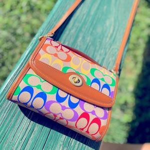 Kip Turnlock Crossbody In Rainbow Signature Canvas